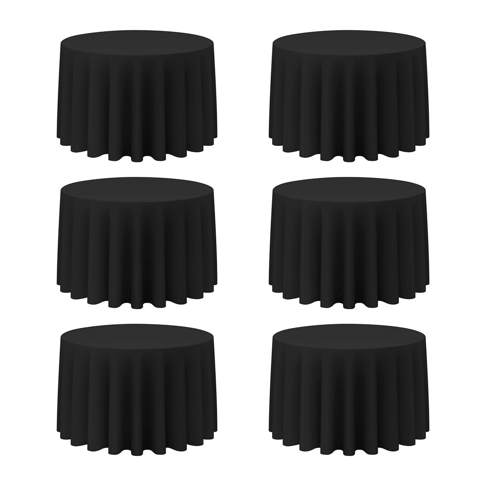 6 Pack Black Round Tablecloths 108 Inch for 48” Tables - 150 GSM Polyester Fa...
