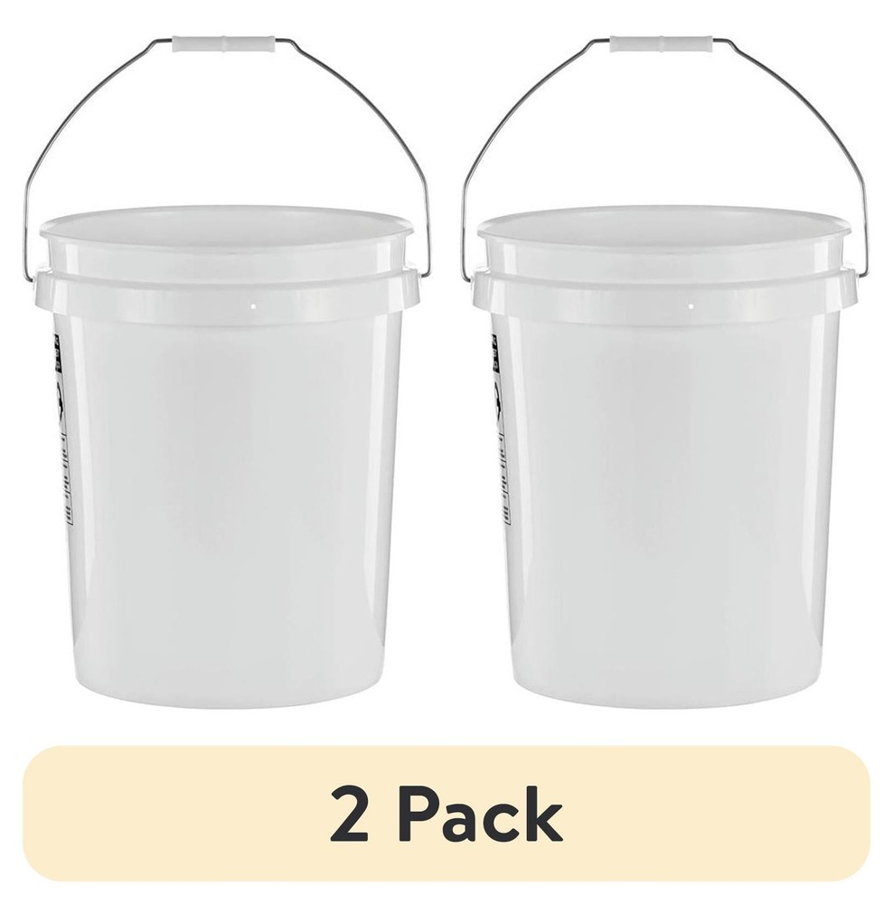 (2 pack) United Solutions 5 Gallon Round Utility, Comfort Handle, Plastic, White