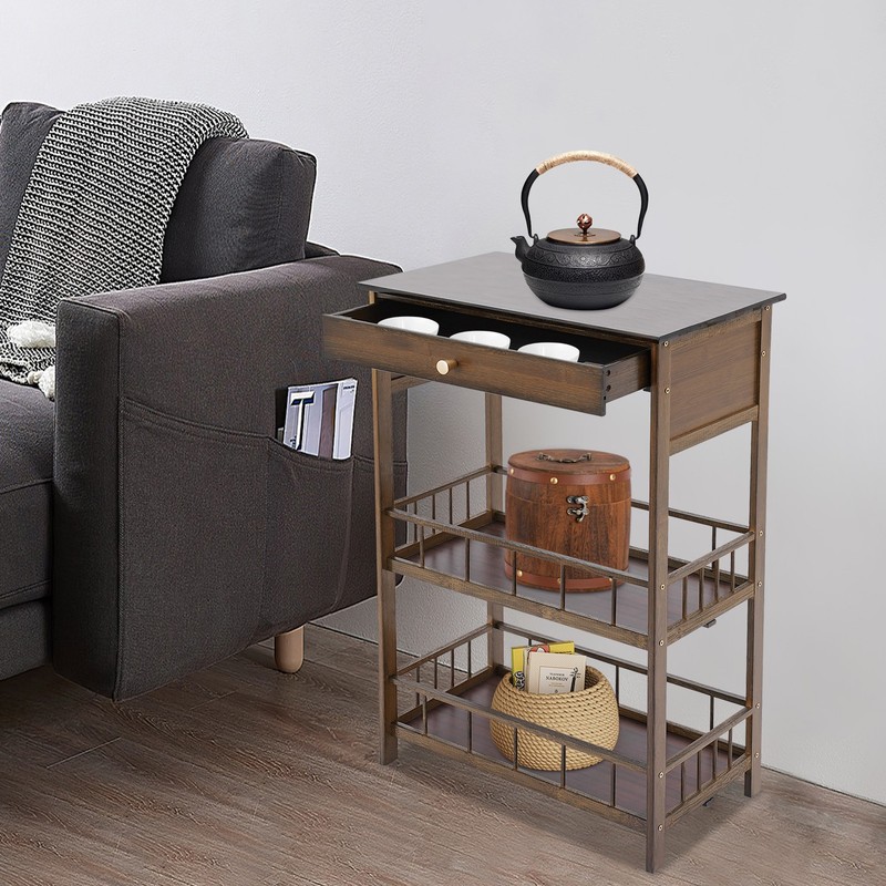 3 Tiers Side Table Side Table with Storage Drawer Bamboo End Table Tea Table gallery