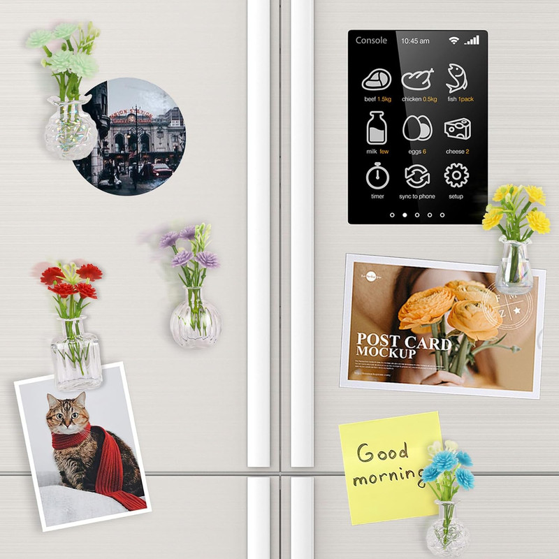 Cute Mini Vase Magnets for Fridge, Tiny Plant Glass Vases with Flowers, Magnetic gallery