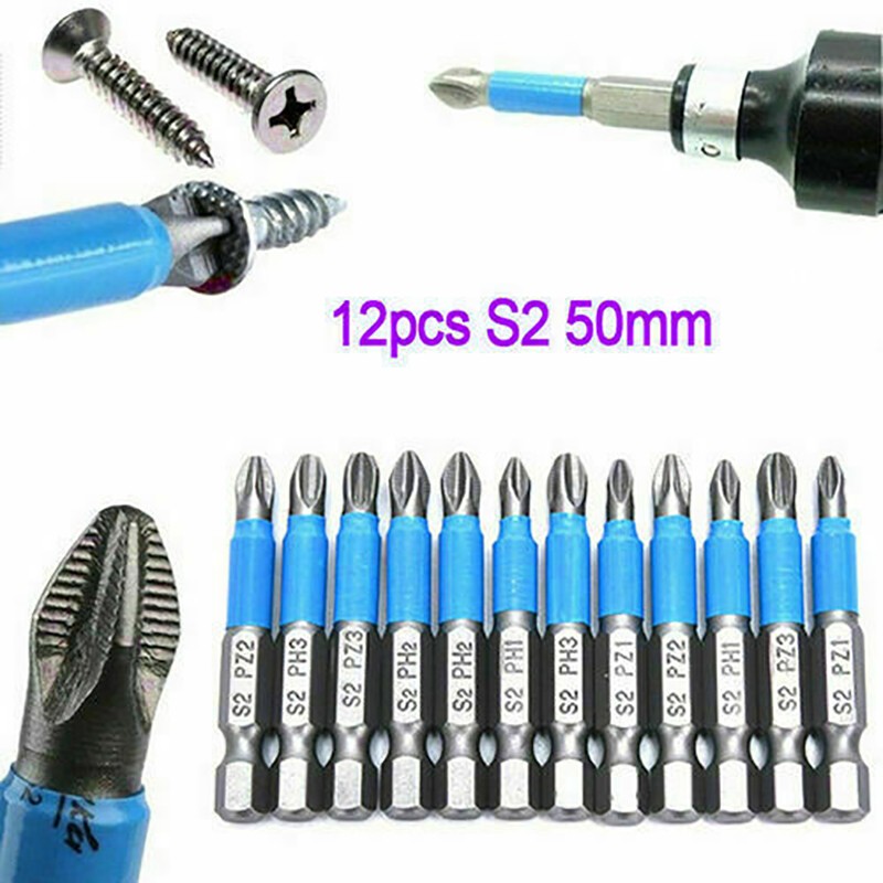 12Pcs Non-slip Screwdriver Bit Set Electric-Impact PH1/PH2/PH3/PZ1/PZ2/PZ3 gallery