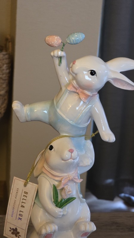 Bella Lux Easter Bunny Figurine 13” Spring Collection Stacked Rabbits Decor gallery