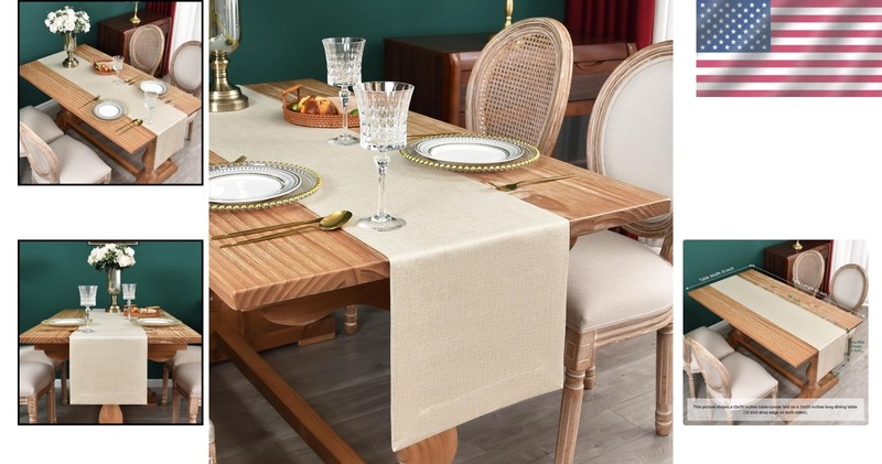 Farmhouse Style Solid Beige Table Runner 13x48 Inch - Ideal for Dining & Parties gallery