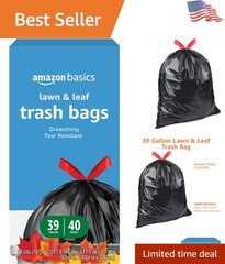 Tear-Resistant Lawn & Leaf Drawstring Trash Bags – 39 Gal, 40 Pack, Unscented