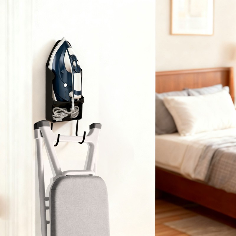 Wall Mount Iron Holder With Hooks Space Saving Storage Home Black Heat Resistant gallery