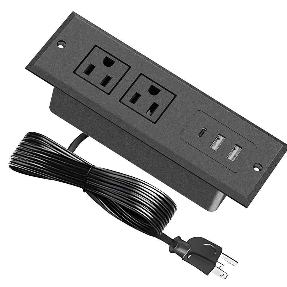Recessed Power Strip with USB 2 Outlets Flush Mount Desk Outlet for Home Office gallery