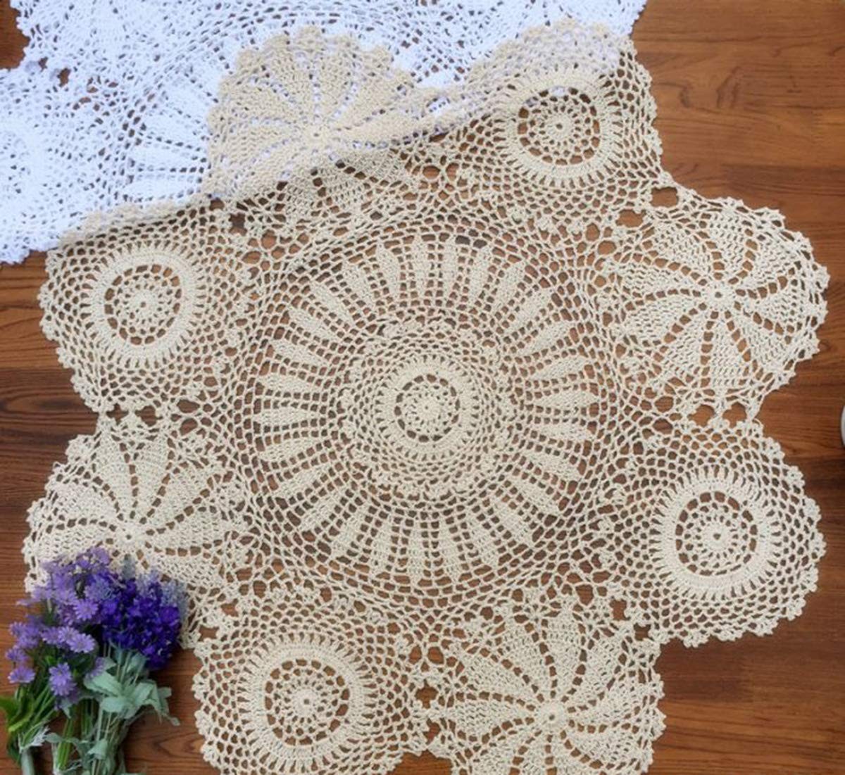 100% Cotton Handmade Crochet Round Tablecloth Doilies Lace Table Covers,White... gallery