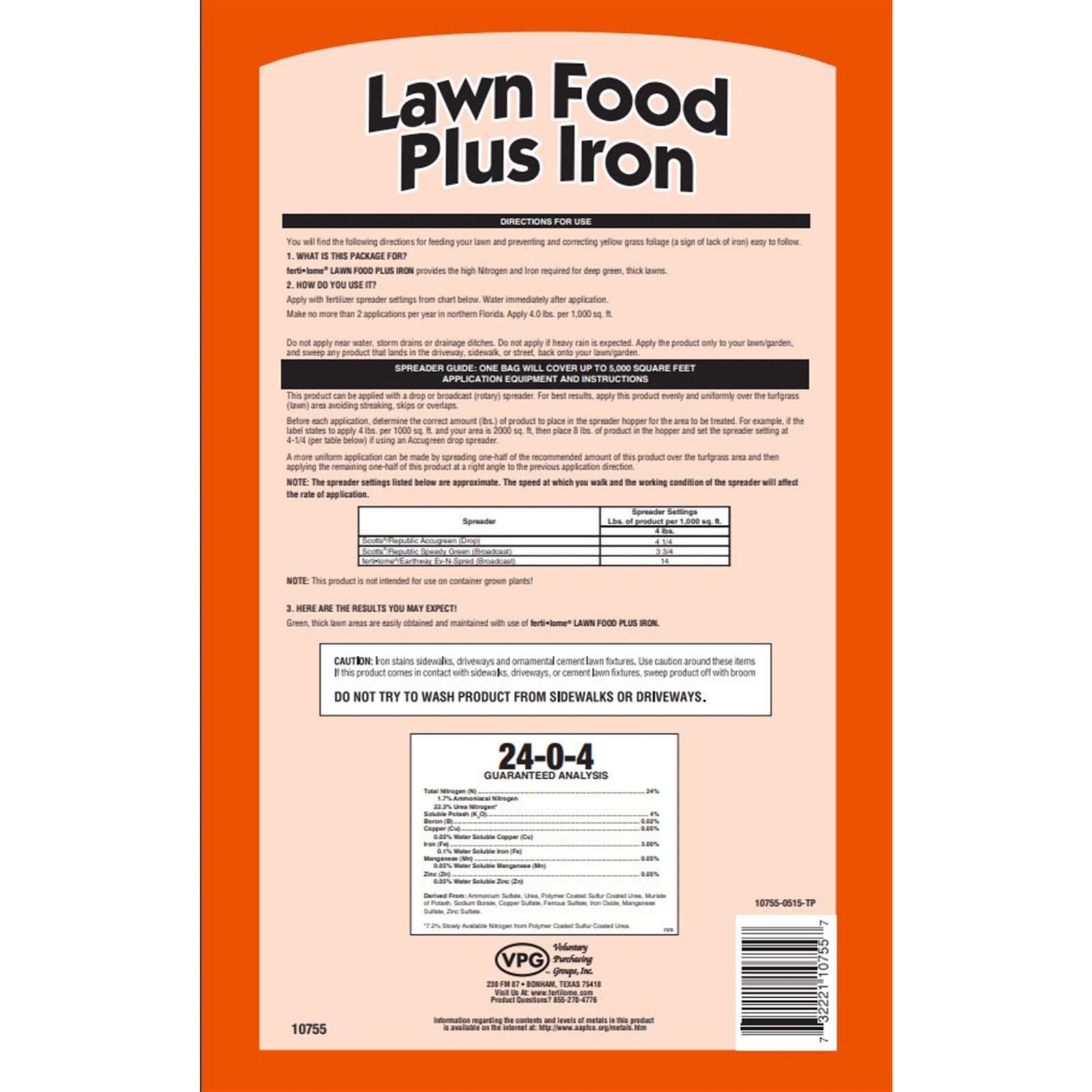 Voluntary Purchasing Group  10755 Fertilome Lawn Food Plus Iron, 20-Pound gallery