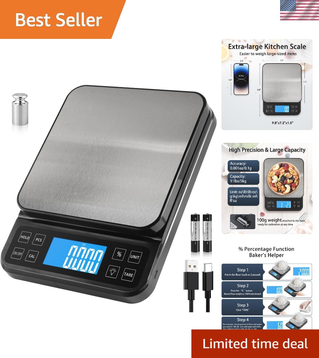 Large 0.1g Accuracy Kitchen Scale - Backlit LCD & Percentage Function for Bakers gallery
