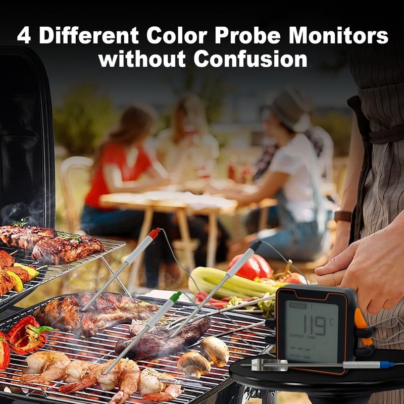 Digital Meat Thermometer with 4 Probes, 328FT Wireless BBQ Food Thermometer, gallery