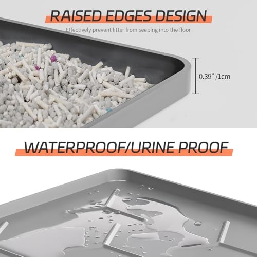 Bulkniu Silicone Cat Litter Mat, Waterproof, Odorless, Easy Clean (22"x34" Grey) gallery