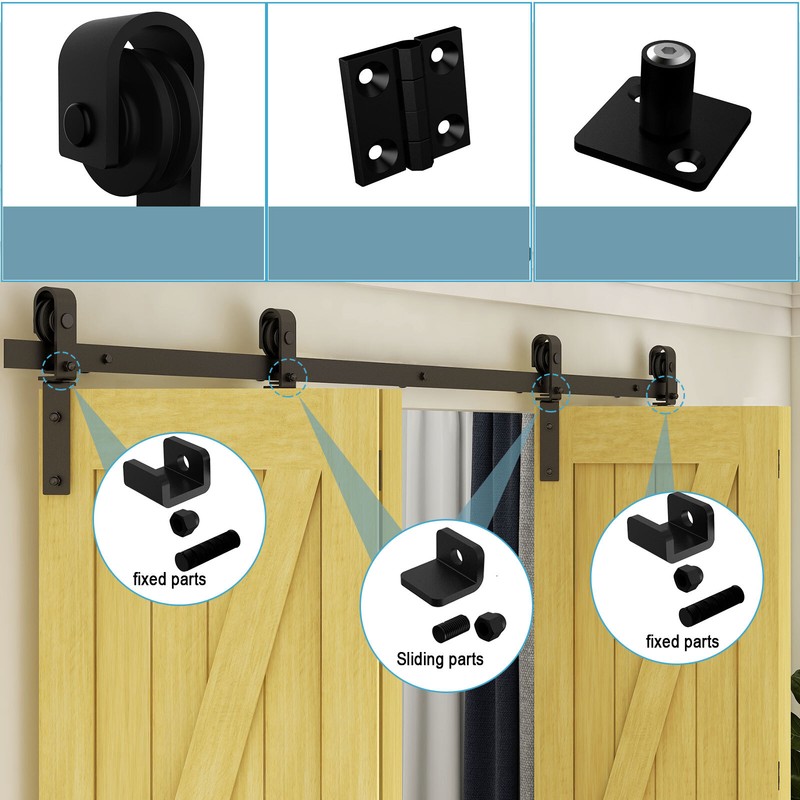 3-9FT Bifold Sliding Barn Door Hardware Kit Black Flat Track Modern for 2/4 Door gallery