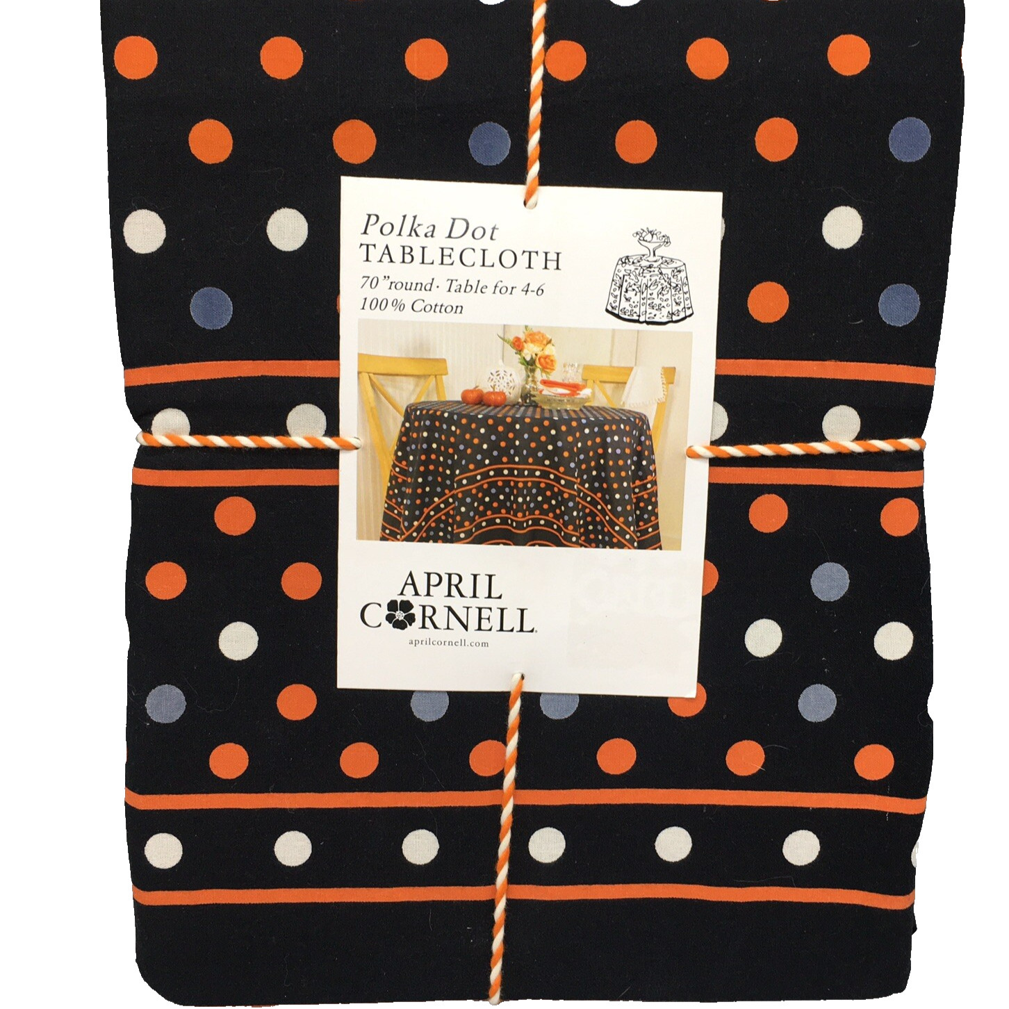 April Cornell Polka Dot 70" Round Tablecloth Orange Gray Black White Fall Decor gallery