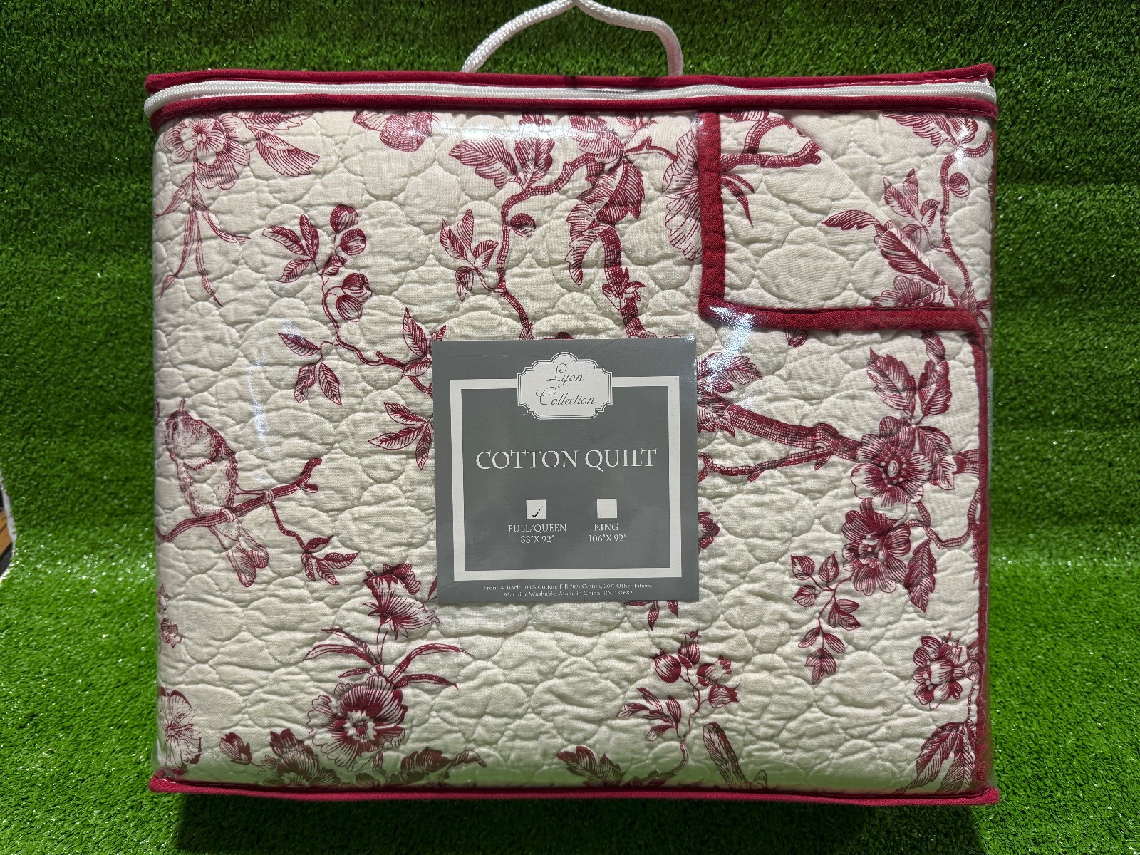 LYON COLLECTION - Red & White Floral Full/Queen Cotton Quilt - 88 x 92 in - NEW gallery