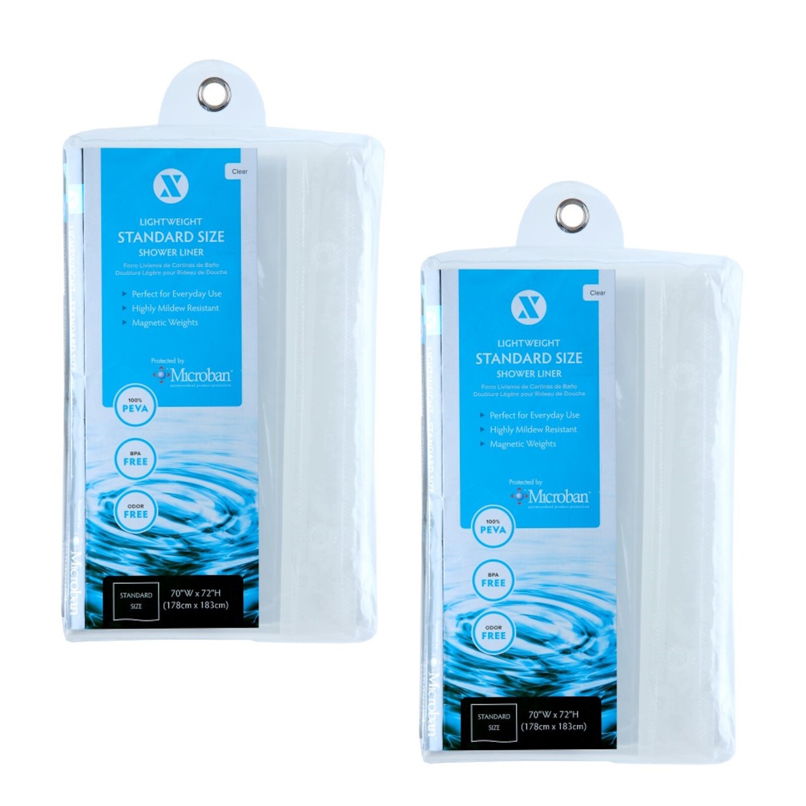 Clear Mildew Resistant Lightweight PEVA Shower Curtain Liner (70" x 72"), 2-Pack gallery