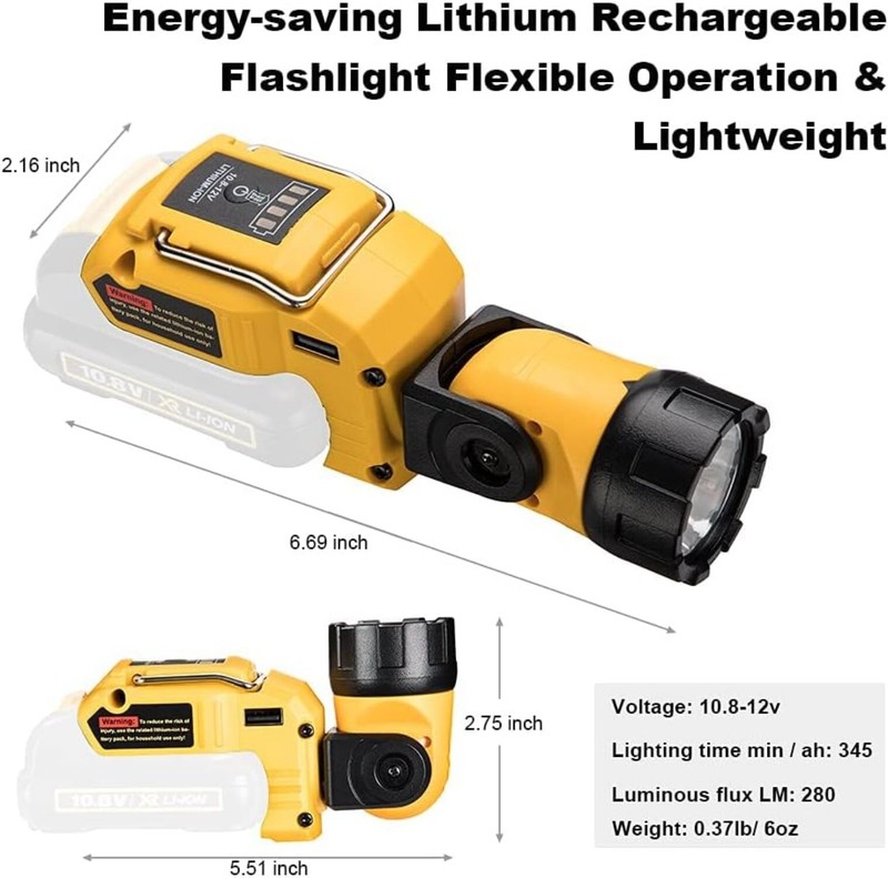 Cordless Flashlight LED Work Light for Dewalt 10.8V-12V Lamps Outdoor Spotlight gallery