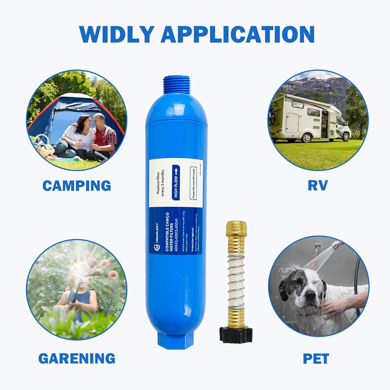 2 Pack RV Inline Water Filter with 2 Flexible Hose Protector, Reduce Bad Taste, gallery
