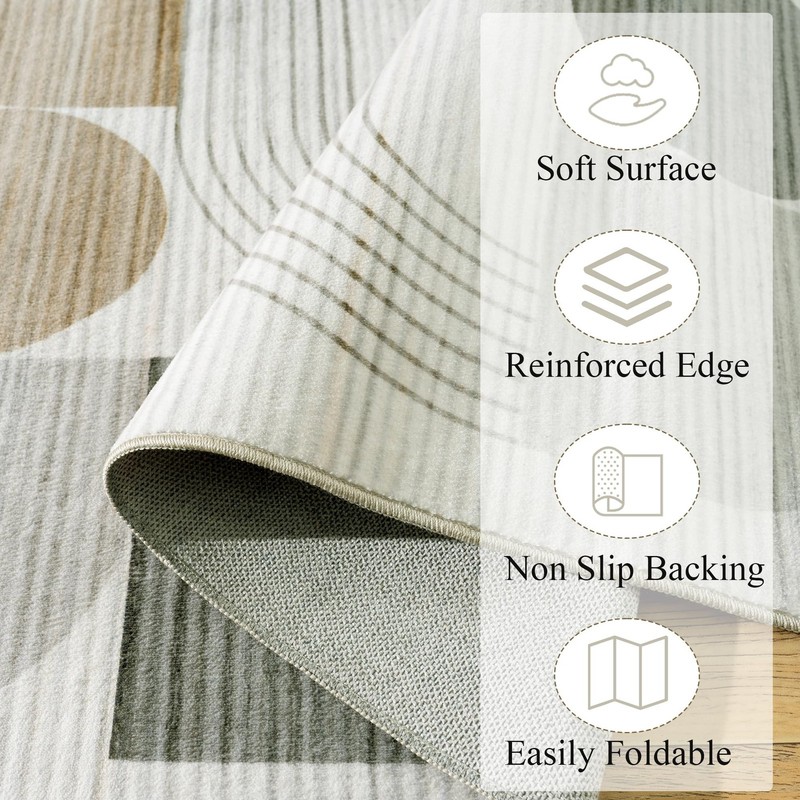 Large Machine Washable 5x7 Area Rug, Soft Modern Geometric Abstract Beige Rug... gallery