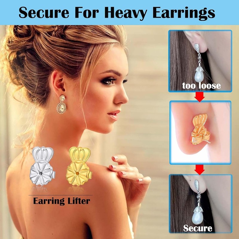 3 Pairs Earring Backs Lifters,Adjustable Silver for 8MM, gallery