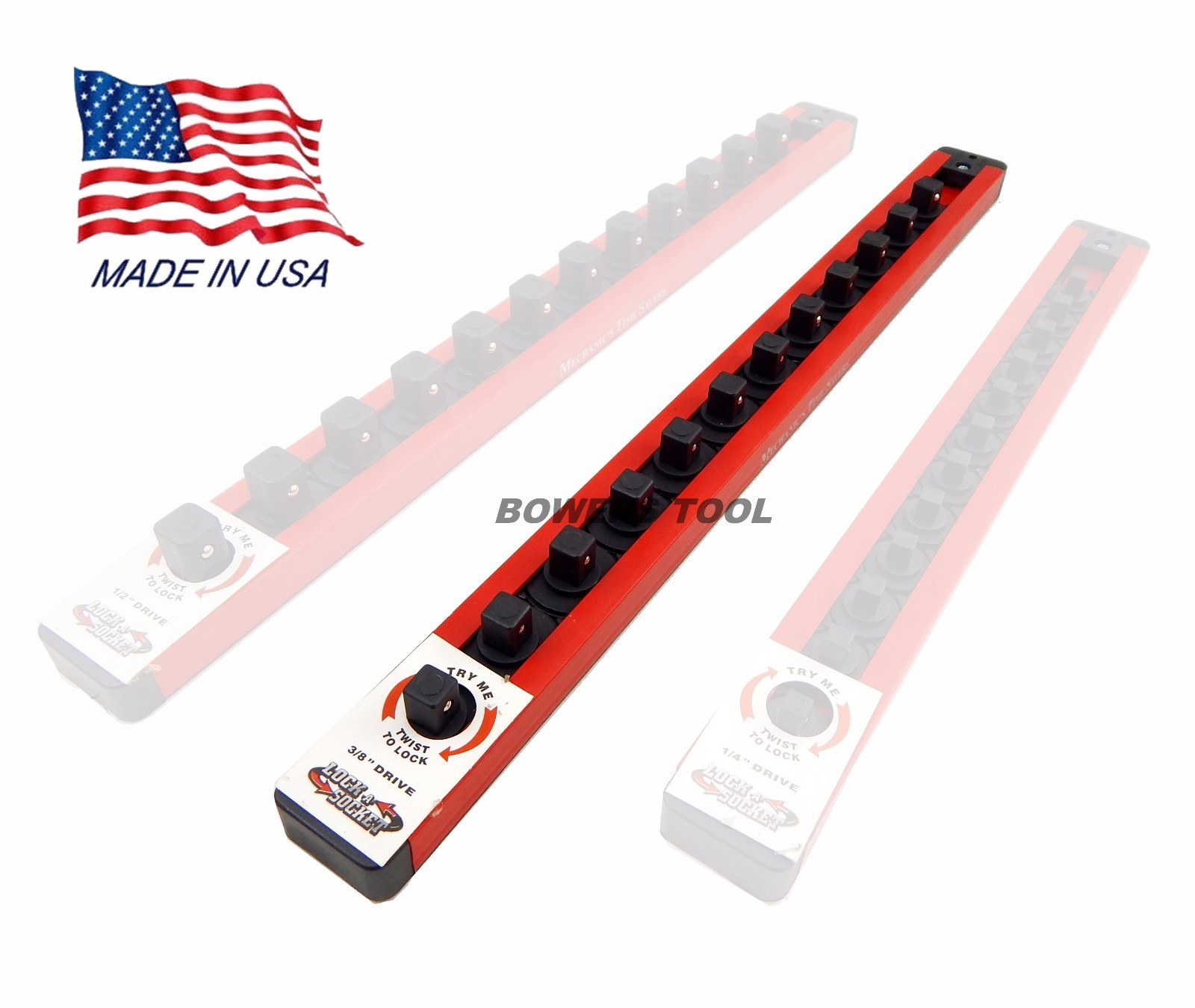 Mechanics Time Saver 3/8 in Drive Lock A Socket Rail Rack MTS USA Made 12 Clip gallery