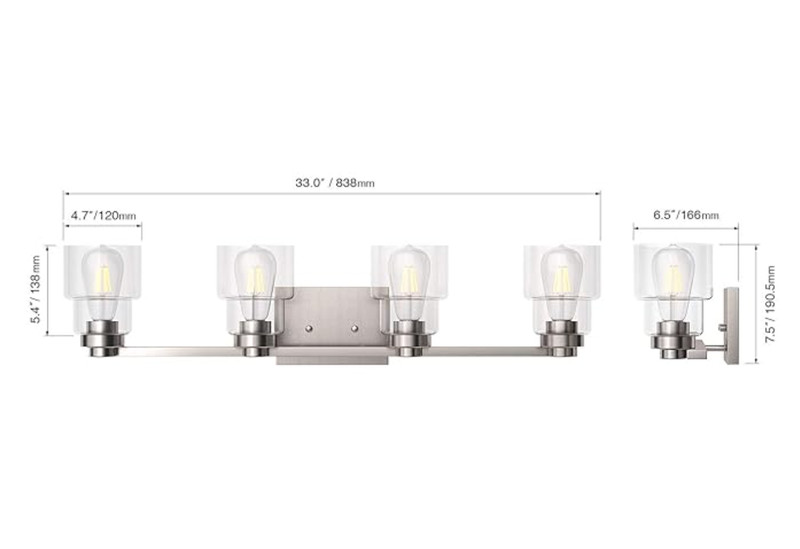 VELLA 4 Light Bathroom Vanity Lights, Silver, Install Facing Up or Down, 33"W gallery