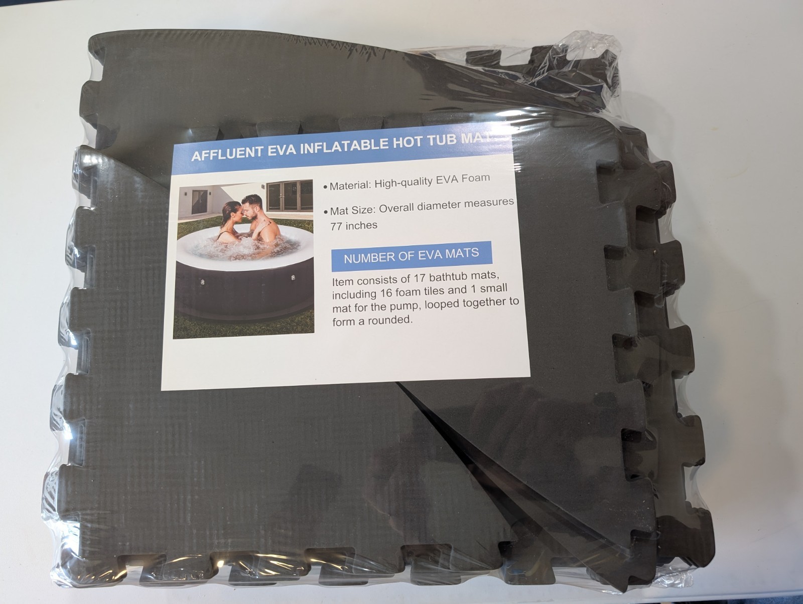 77" Round Hot Tub Mat & Pad for Inflatable Tubs - 1/4" 6MM Thick Non-Slip-Black gallery
