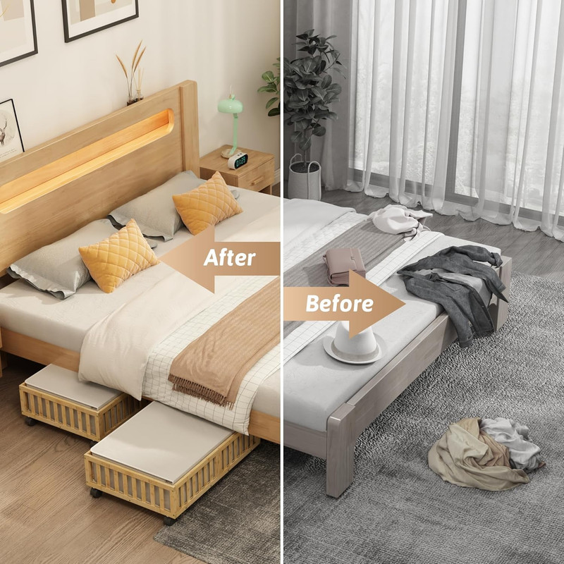 Bamboo under Bed Storage Containers with Wheels, 2 Pack under the Bed Shoe Stora gallery
