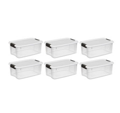 Sterilite 18 Qt Clear Plastic Stackable Storage Bin w/ White Latch Lid, (6 Pack)