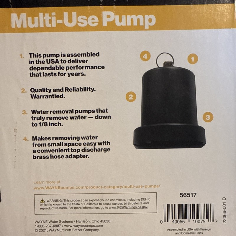 Wayne TSC130 Switchless Switch 1/4 HP 1050 GPH 120V Submersible Utility Pump NEW gallery