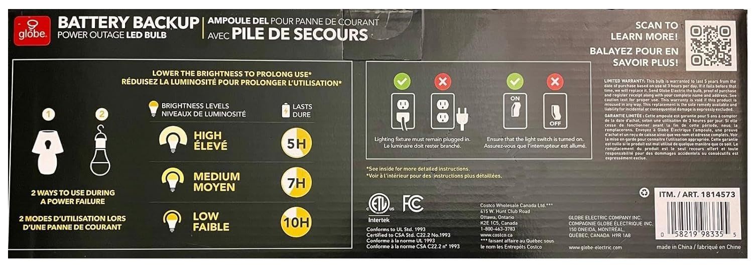 Globe Power Reserve Battery Backup Bulb Power Failure Bulb 6Pk 800lm 60W 10Hrs gallery