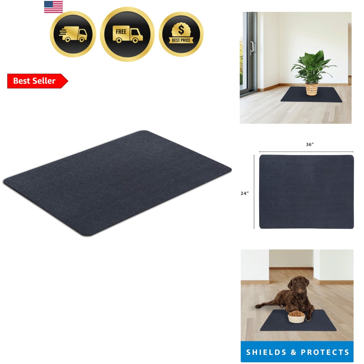 Multi-Purpose Recycled Rubber Floor Mat for Indoor or Outdoor Use, Utility Ma... gallery