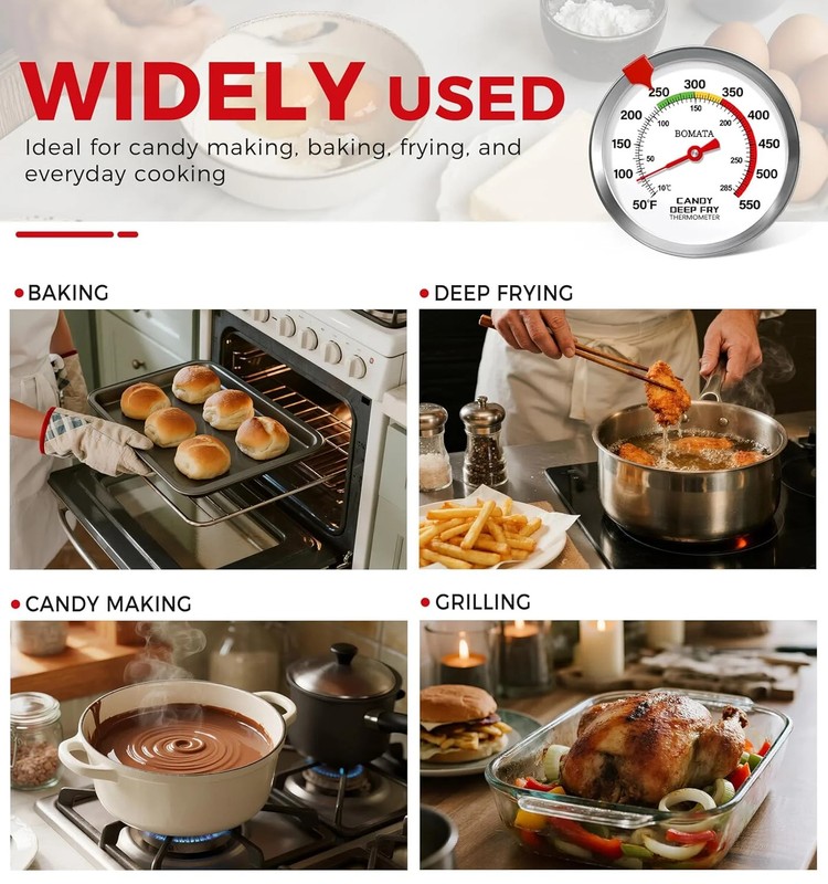 BOMATA Candy Thermometer with Pot Clip, Hands-Free Use, Waterproof IP67 and 2.5" gallery