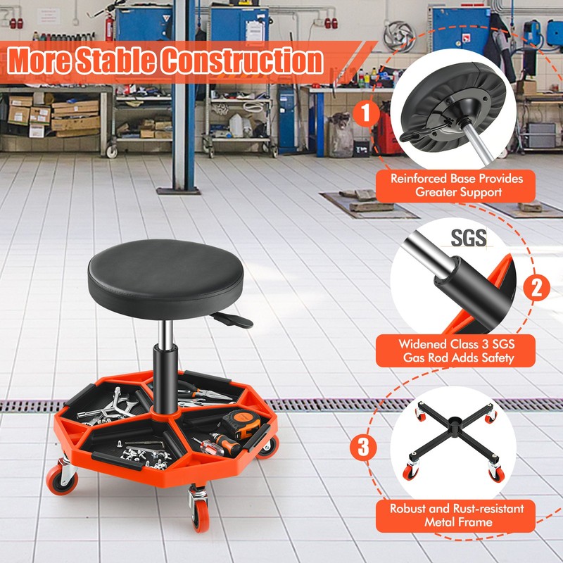 Rolling Stool Roller Chair w/Adjustable Height&330 LBS Weight Capacity Black Red gallery