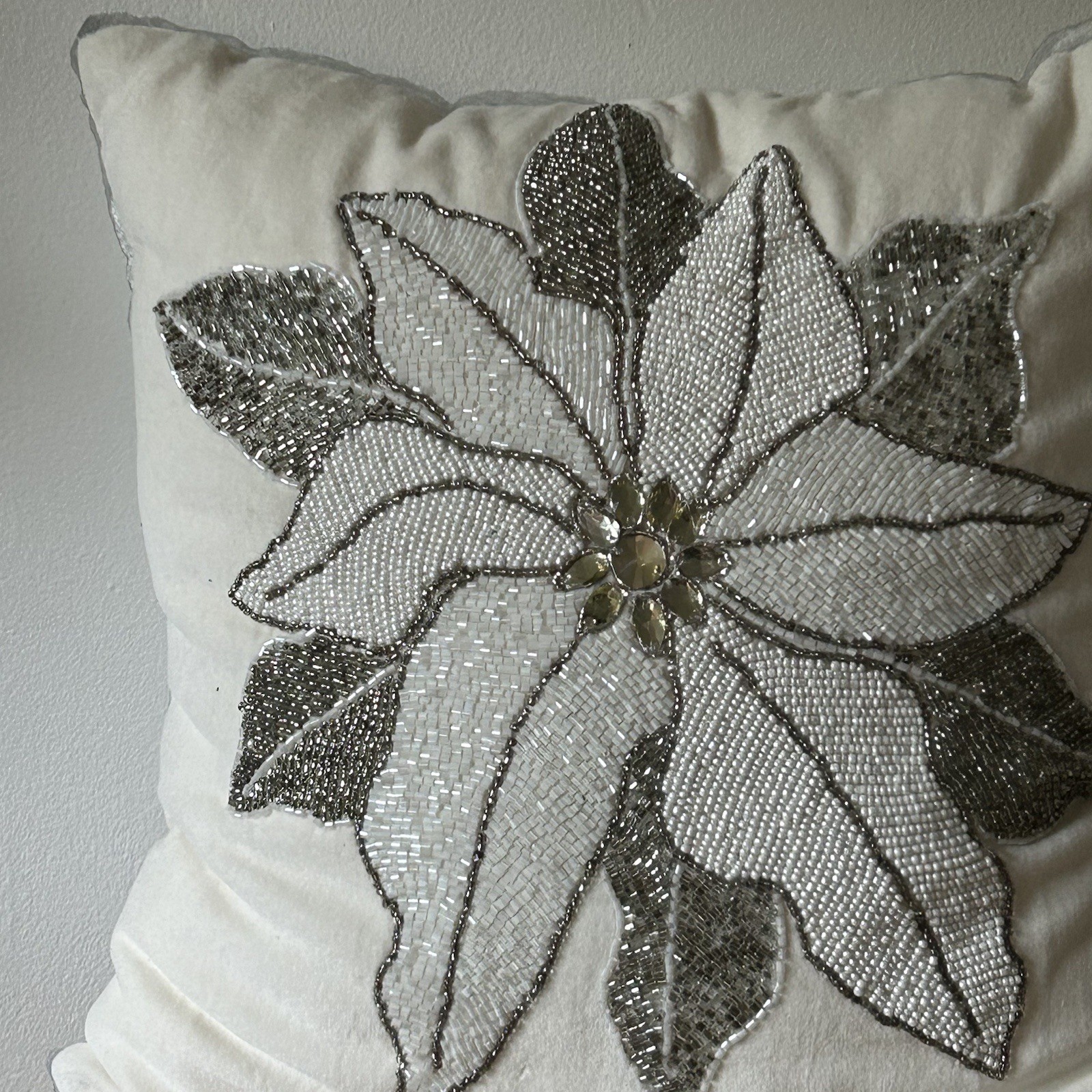 Pier 1 Imports Pillow Beaded Rhinestone Snowflake Decorative Throw Silver White gallery