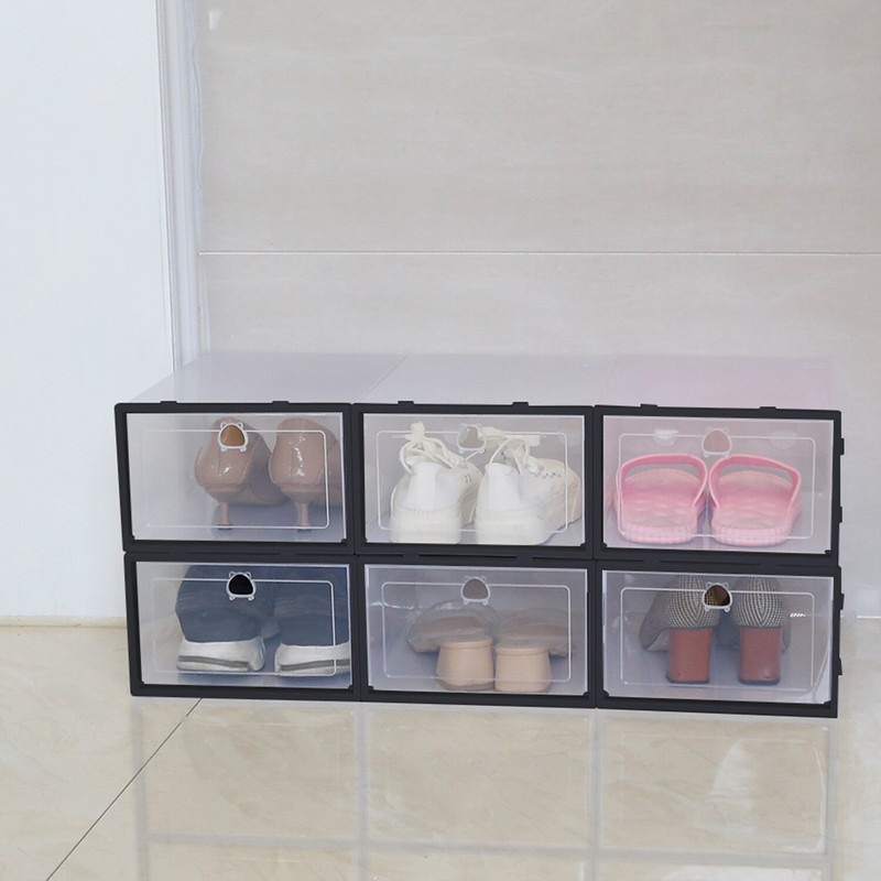 6Pcs Plastic Shoe Box Storage Stackable Clear Organizer Holder Front Opening gallery
