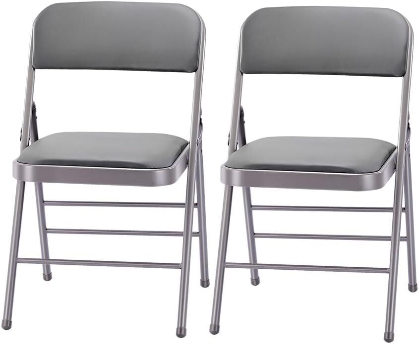 Vinyl Grey Steel Frame Padded Folding Chair(2 PACK) gallery