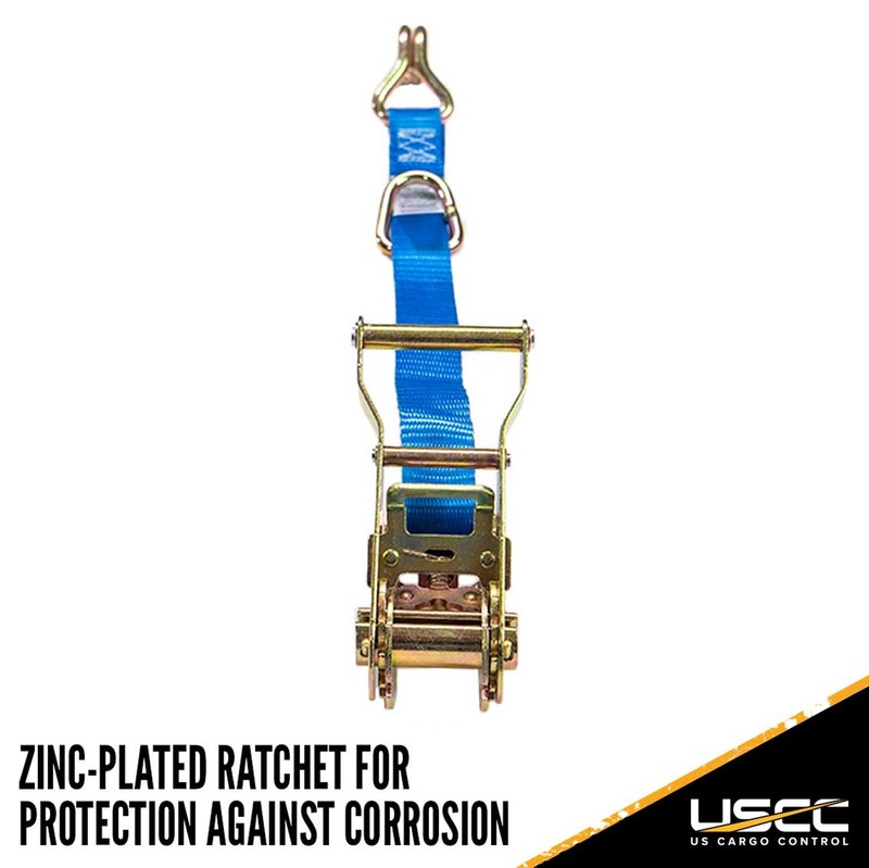 USCC - 1" X 10' Ratchet Strap W/ J Hook End Fittings and Floating D Ring - Blue gallery