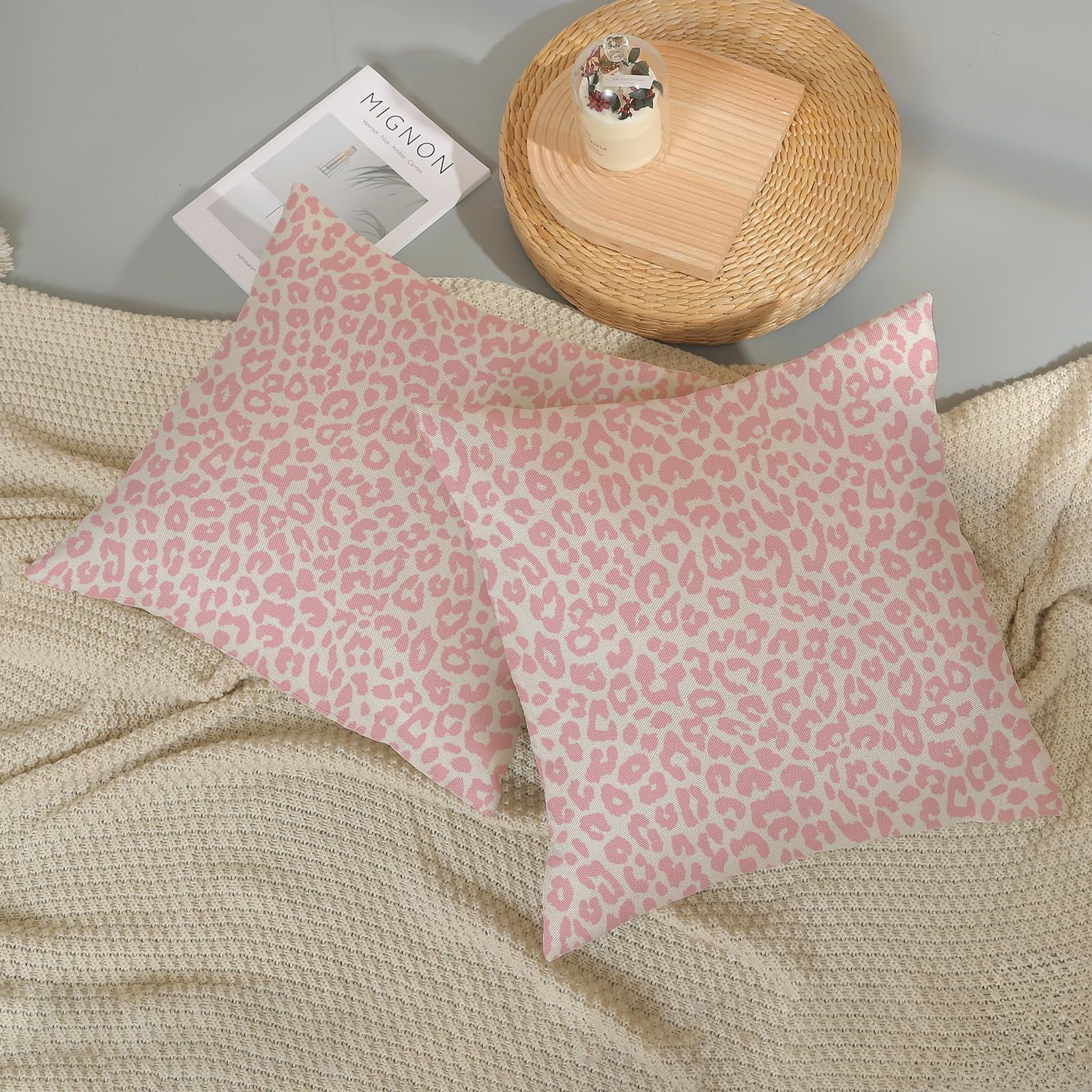 Leopard Print Throw Pillow Covers 18x18 - Pack of 2, Pink Cheetah Decor, Boho Mo gallery
