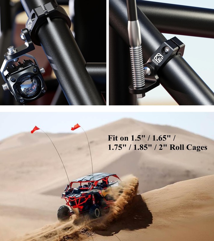 UTV Whip Light Mounts 2PCS Adjustable Aluminum Alloy Roll Bar Clamp gallery