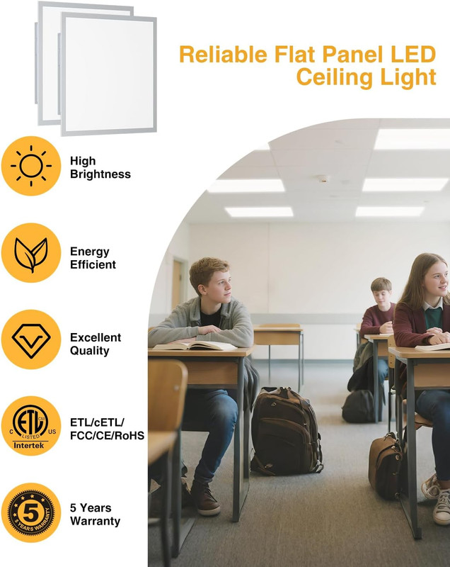 Dimmable 2X2 LED Flat Panel Light, 2 Pack, 5200LM, Selectable Wattage & Color gallery