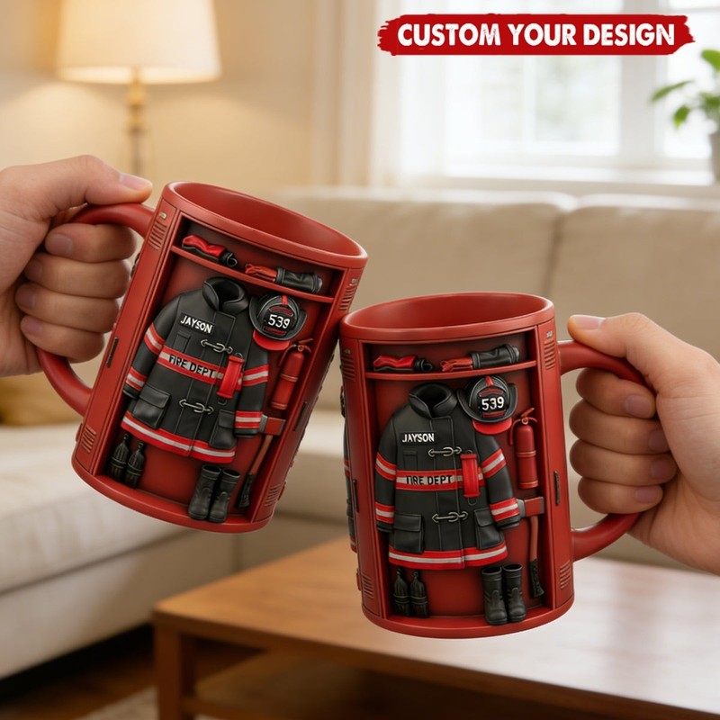 Personalized Firefighter Locker Mug, Custom Uniform Name Fireman gallery