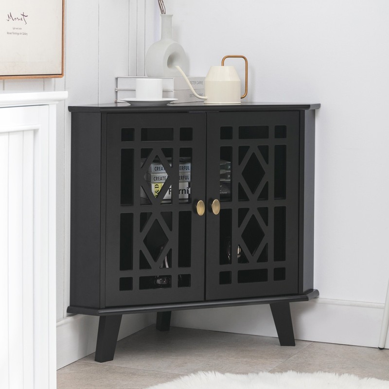 Corner Sideboard Storage Cabinet Floor Shelves Living Room Bathroom gallery