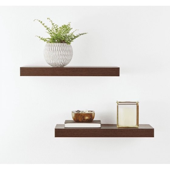 Mainstays Walnut 16.5" Wood Floating Shelves, Set of 2 gallery