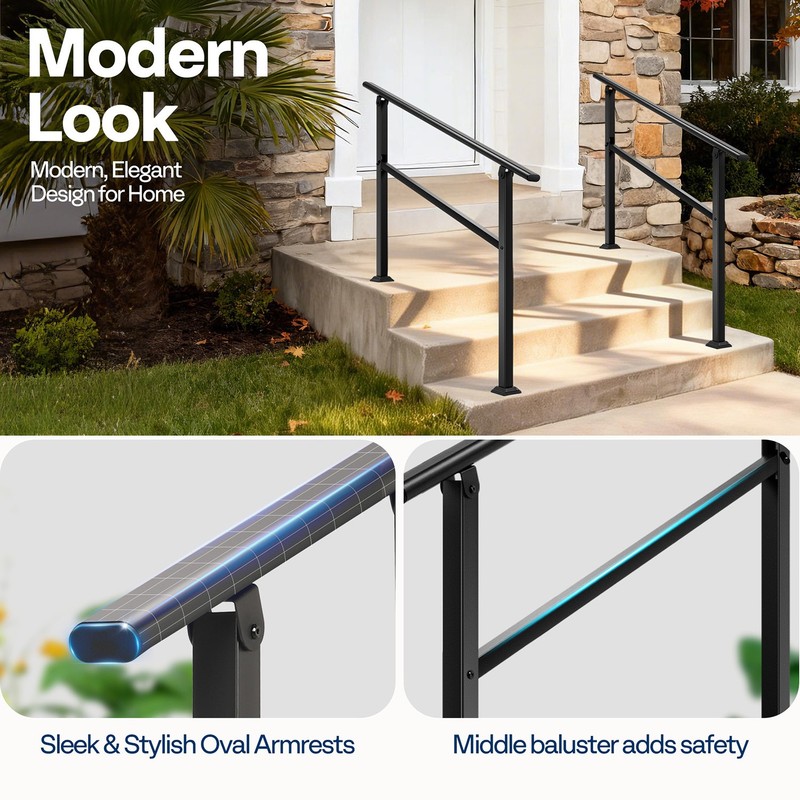 2-Pack 3 Step Hand Rails for Outdoor Steps Wrought Iron Railing for Porch Deck gallery