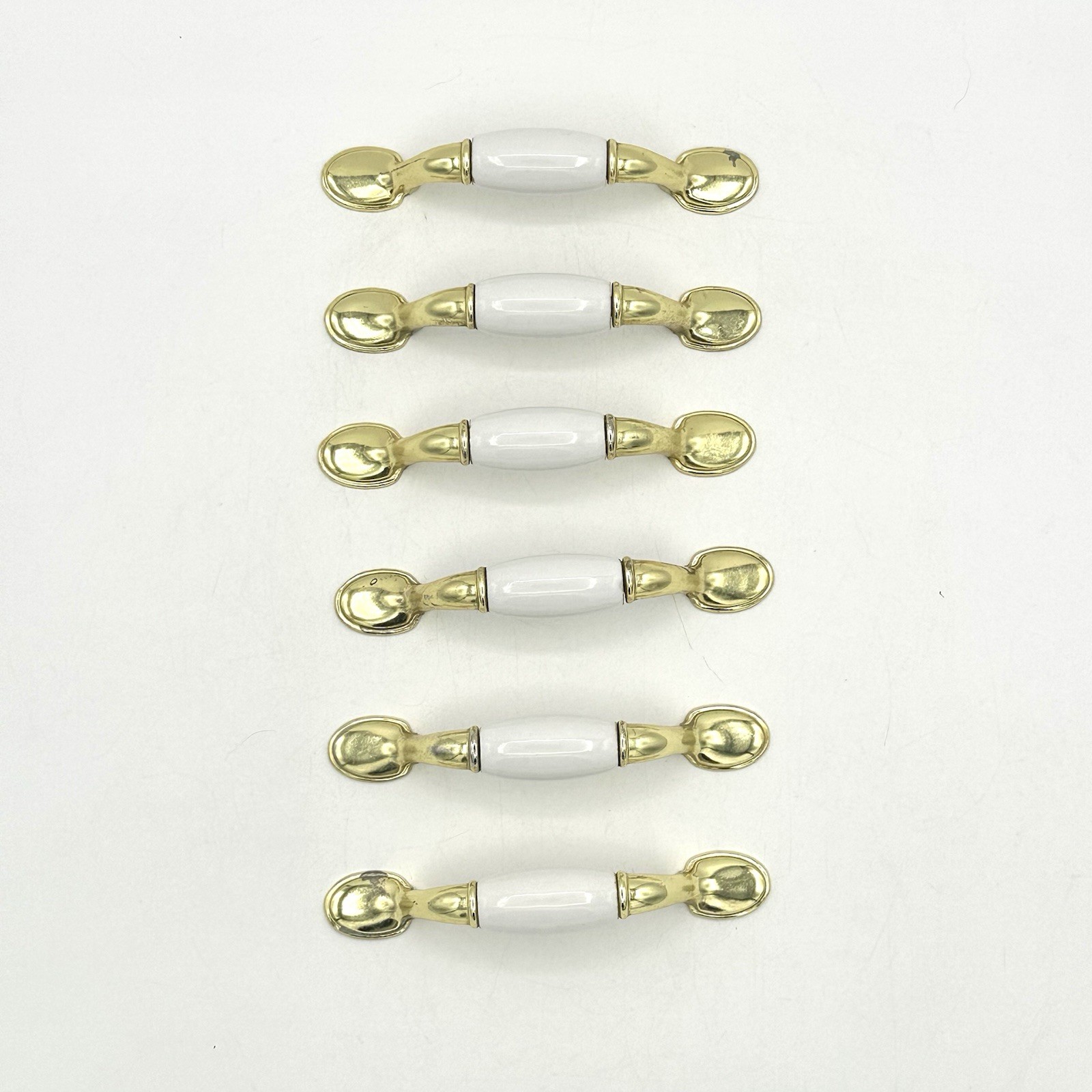 Six Piece Brass And Ceramic Drawer Cabinet Pulls 4 Inch Center gallery