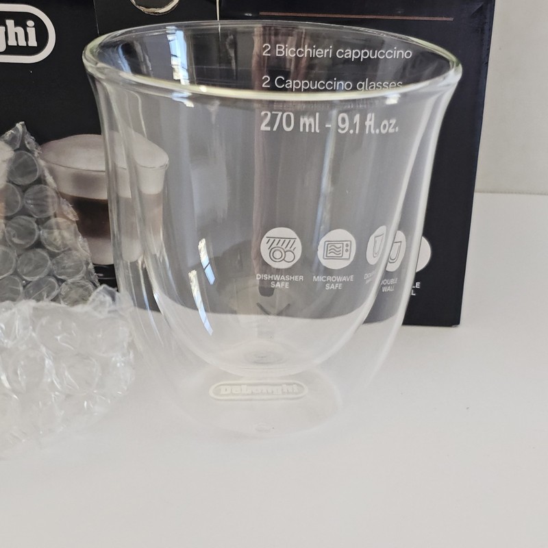De'Longhi Double Wall Cappuccino Glasses 270ml Set of 2 New In Box gallery