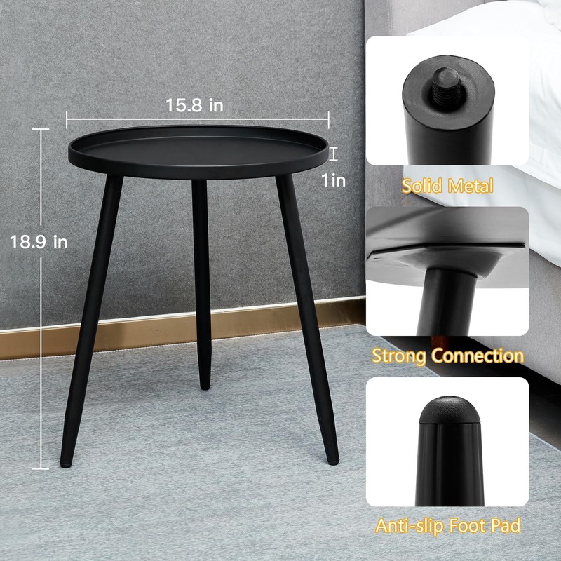Decent End/Side Tables - Small Round Accent Table, Metal Black Narrow Night S... gallery