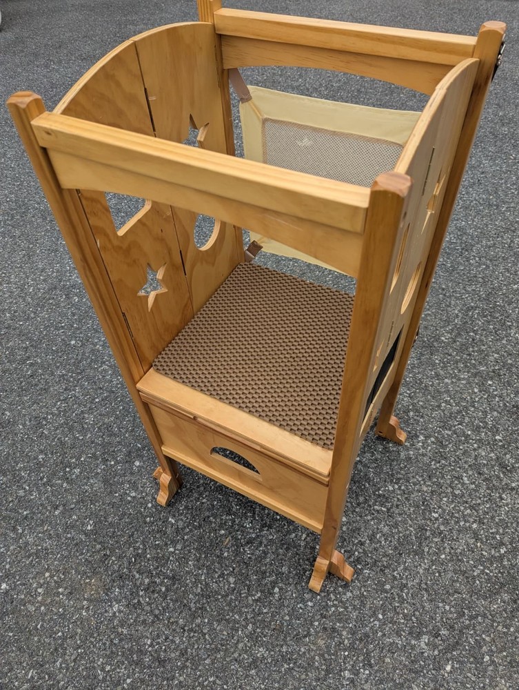 Foldable Kitchen Step Stool Natural Solid Wood - Excellent Condition