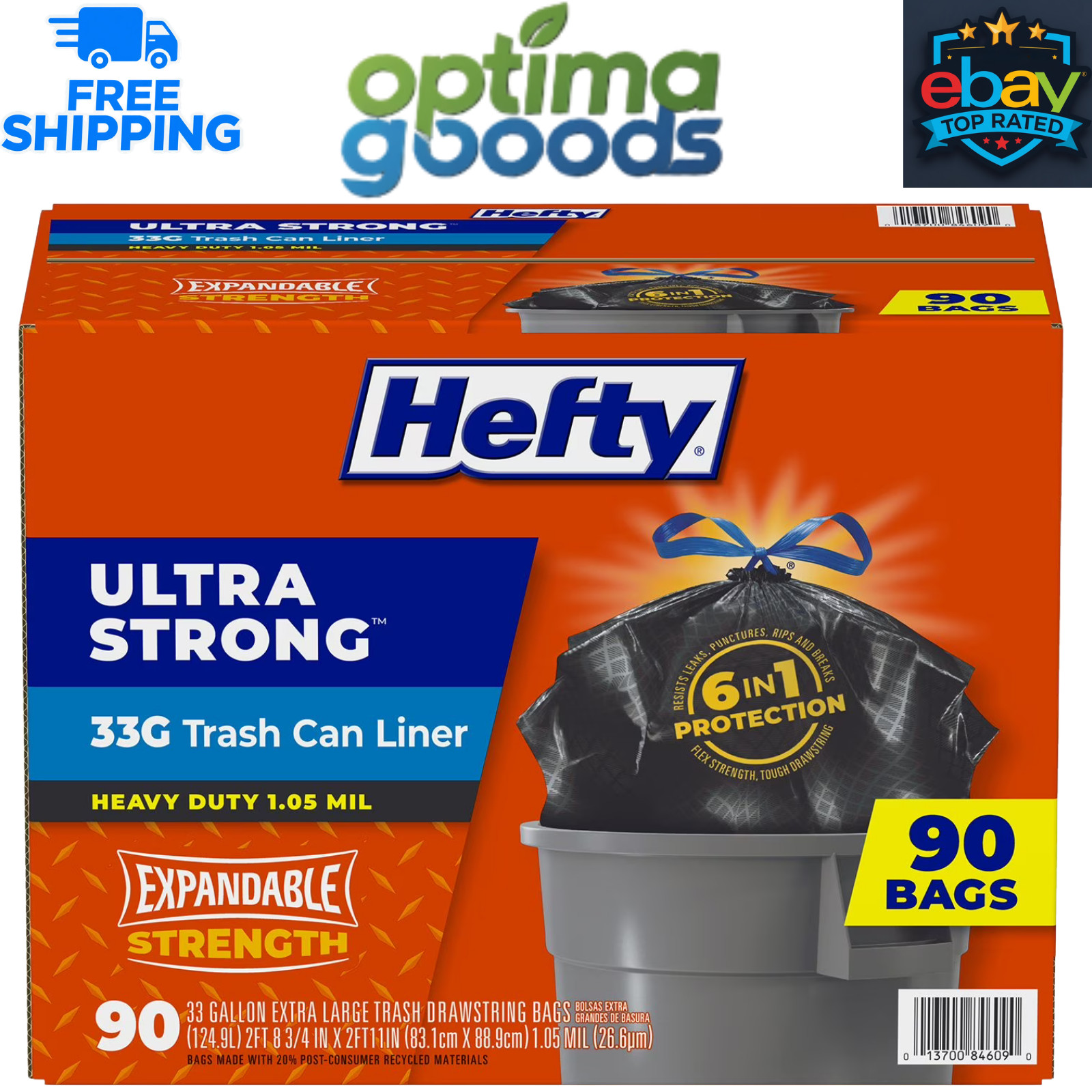 Hefty Ultra Strong Trash Bags 33 Gallon, 90 Count – Drawstring, Unscented. gallery