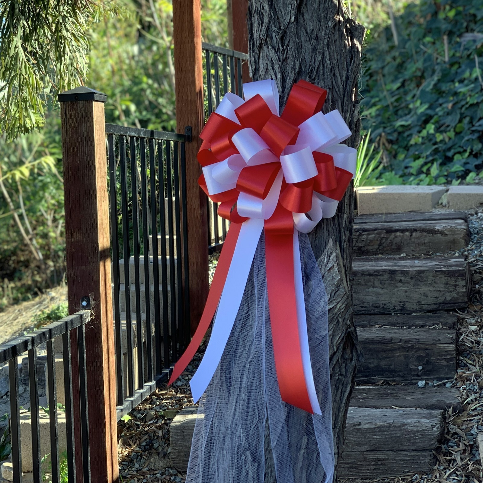 Red & White Wedding Pull Bows with Tulle Tails - 8" Wide, Set of 6, Christmas gallery